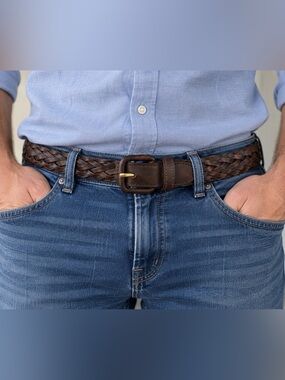 Cherokee Genuine Leather Braided Belt XL Brown Gold Prong 49.5”